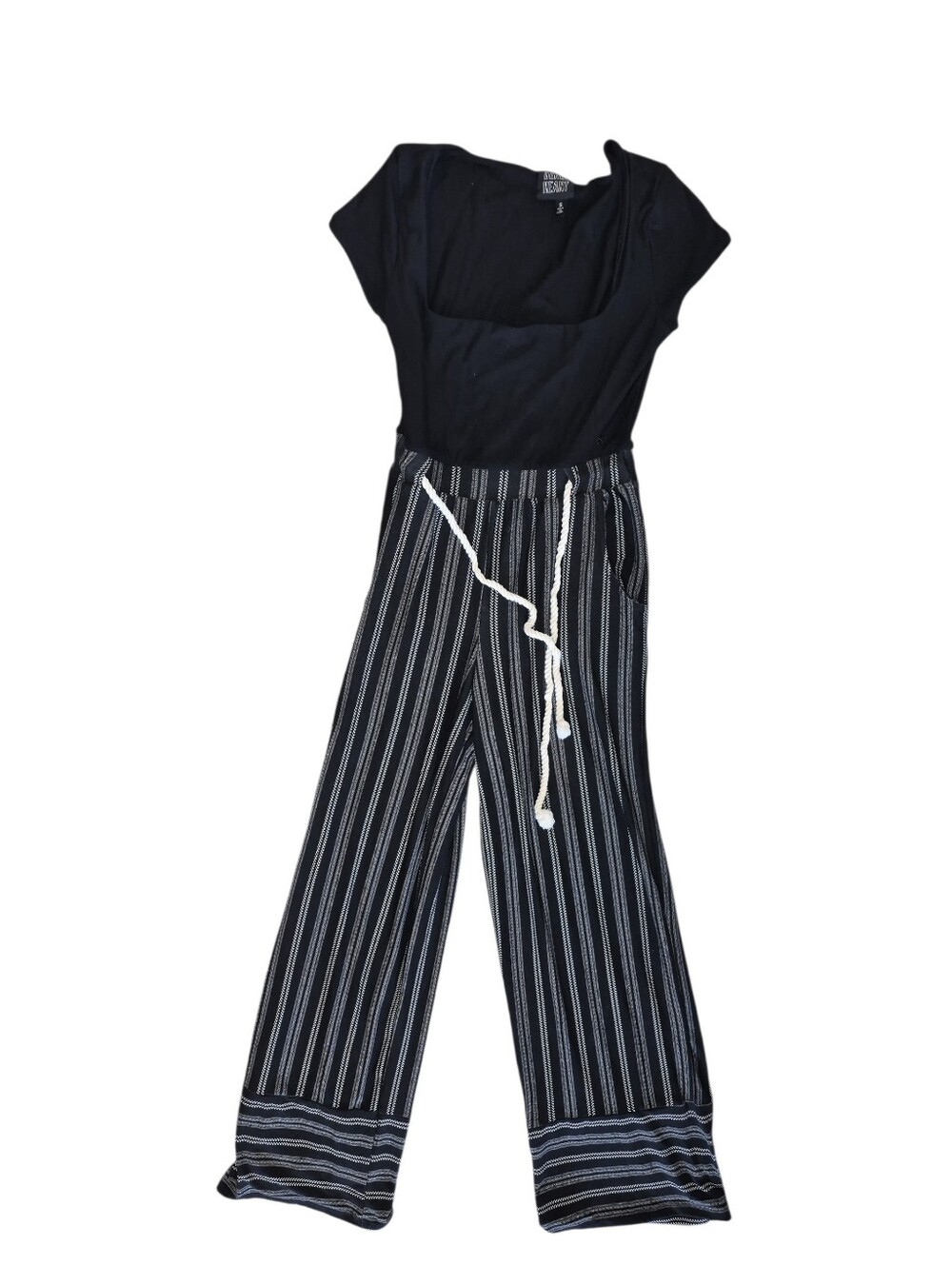 Derek Heart Black and White Striped Wide-Leg Jumpsuit
